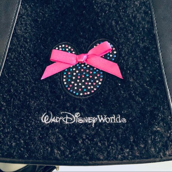 Walt Disney World Boucle Mouse Ears Backpack Pink Black Tweed Rhinestone Bow - Picture 3 of 11